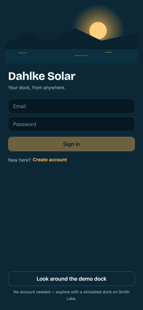 Dahlke Solar app sign-in screen